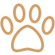 A brown paw print on black background